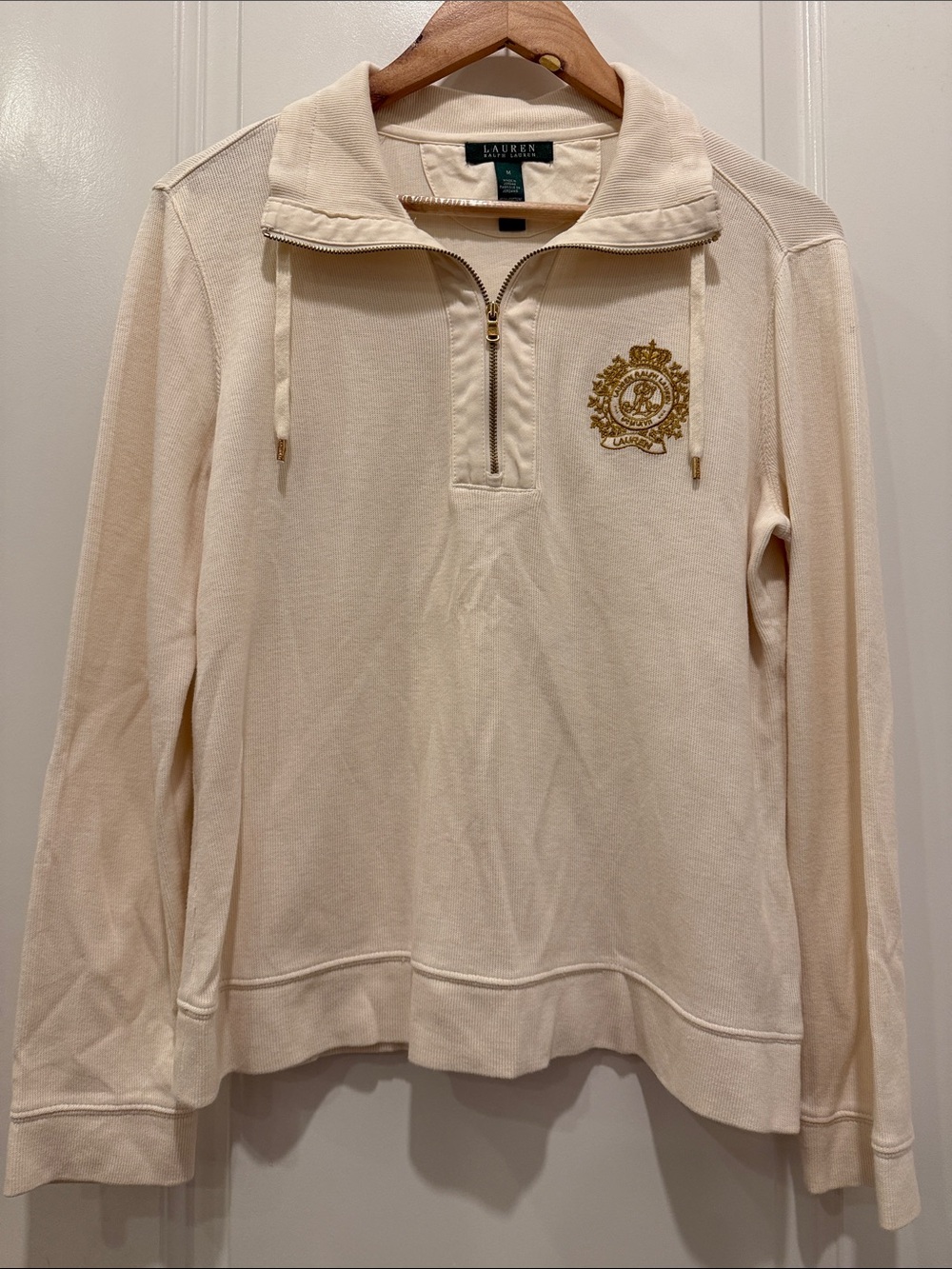 LAUREN Ralph Lauren Cream Cotton Quarter Zip Jacket